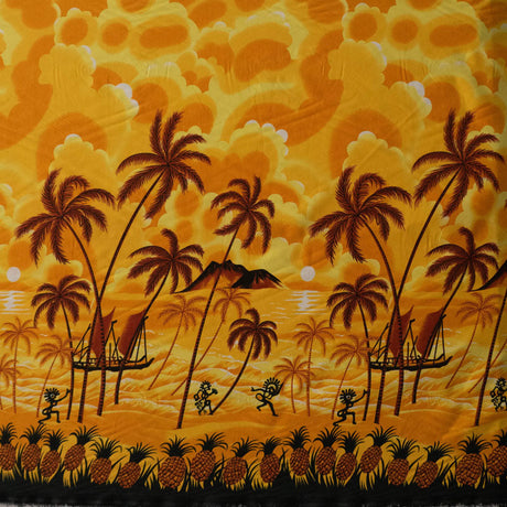 Island Sunset Over Ocean Peachskin Fabric - Orange, Teal, Yellow, Royal, Red, 45" Width (1 Yard)