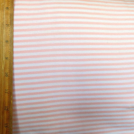 Cotton Lycra Knit Peach and White 1/8" Stripe