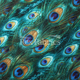 Peacock Reaction Prints Poly Spandex Fabric - Green And Green With Foil, Peacock Feather Print, 58/60" Width (1 Yard)