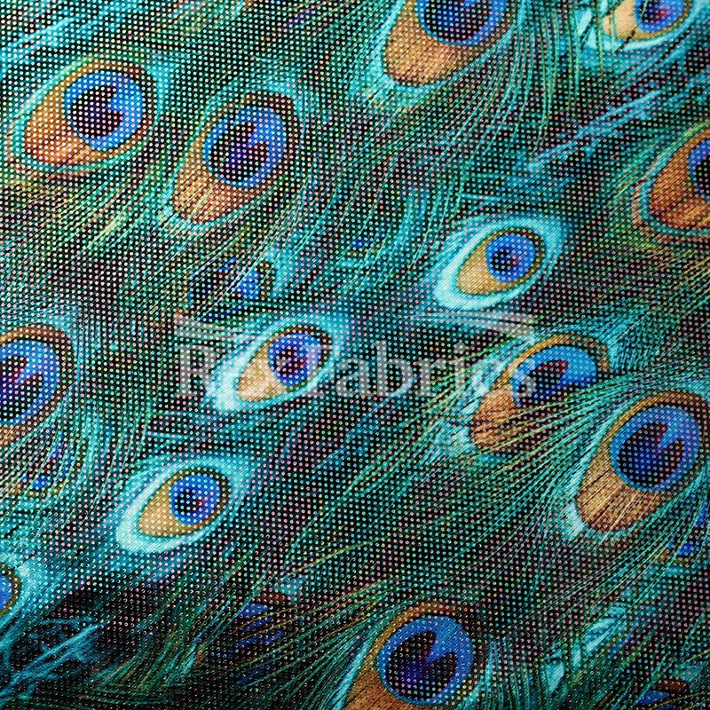 Peacock Reaction Prints Poly Spandex Fabric - Green And Green With Foil, Peacock Feather Print, 58/60" Width (1 Yard)