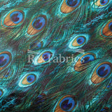 Peacock Reaction Prints Poly Spandex Fabric - Green And Green With Foil, Peacock Feather Print, 58/60" Width (1 Yard)