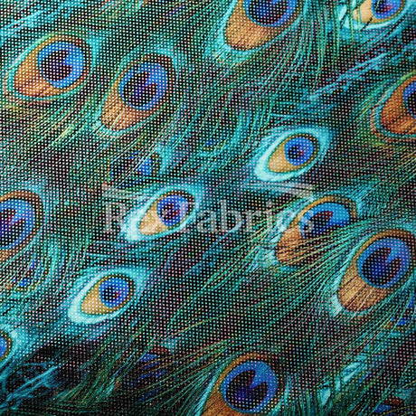 Peacock Reaction Prints Poly Spandex Fabric - Green And Green With Foil, Peacock Feather Print, 58/60" Width (1 Yard)