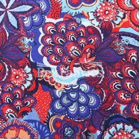 Entranced Nylon Spandex Fabric - Pink/Purple or Blue/Red, Paisley Floral Print, 58/60" Width (1 Yard)