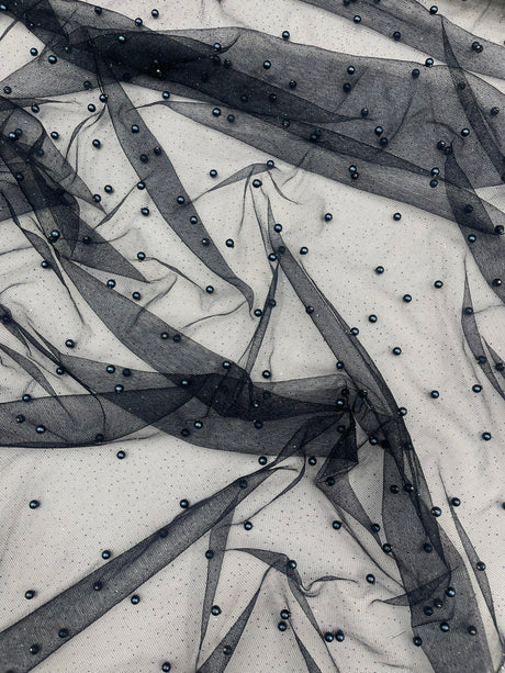 Pearl Glitter Studded Mesh Polyester Fabric - Pearl Studded Mesh, 58" Wide (1 Yard)