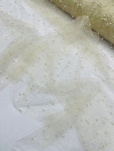 Pearl Glitter Studded Mesh Polyester Fabric - Pearl Studded Mesh, 58" Wide (1 Yard)