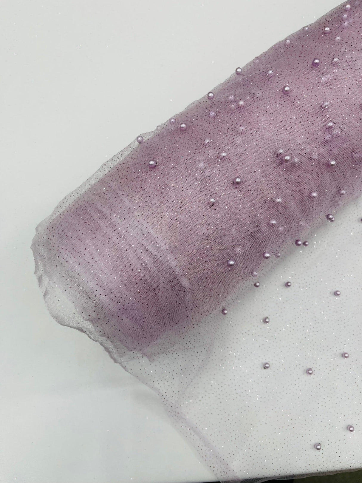 Pearl Glitter Studded Mesh Polyester Fabric - Pearl Studded Mesh, 58" Wide (1 Yard)