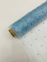 Pearl Glitter Studded Mesh Polyester Fabric - Pearl Studded Mesh, 58" Wide (1 Yard)