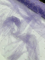 Pearl Glitter Studded Mesh Polyester Fabric - Pearl Studded Mesh, 58" Wide (1 Yard)