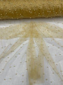 Pearl Glitter Studded Mesh Polyester Fabric - Pearl Studded Mesh, 58" Wide (1 Yard)
