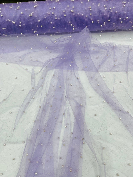Pearl Glitter Studded Mesh Polyester Fabric - Pearl Studded Mesh, 58" Wide (1 Yard)