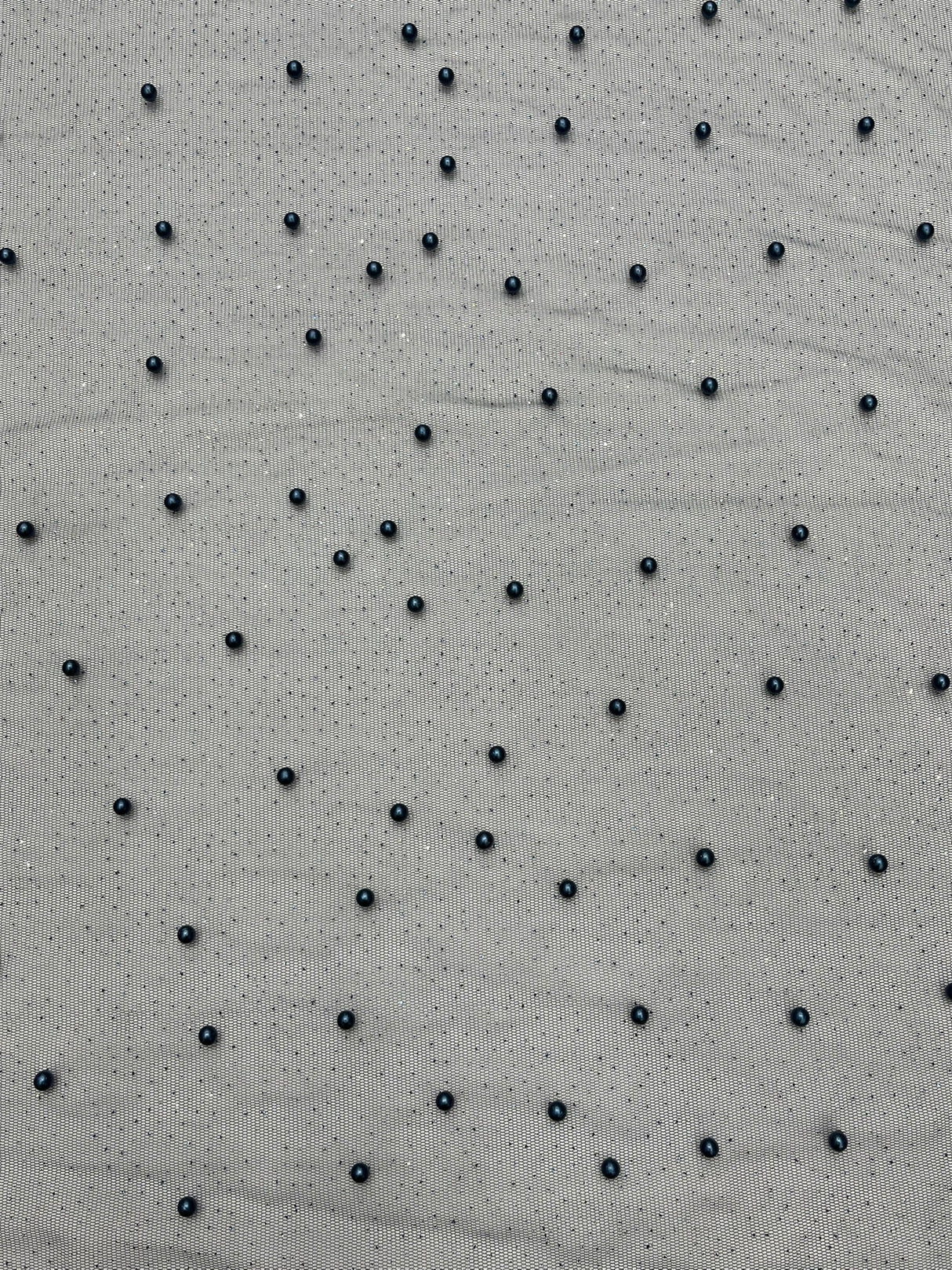 Pearl Glitter Studded Mesh Polyester Fabric - Pearl Studded Mesh, 58" Wide (1 Yard)