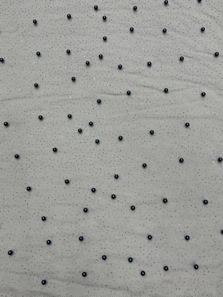 Pearl Glitter Studded Mesh Polyester Fabric - Pearl Studded Mesh, 58" Wide (1 Yard)