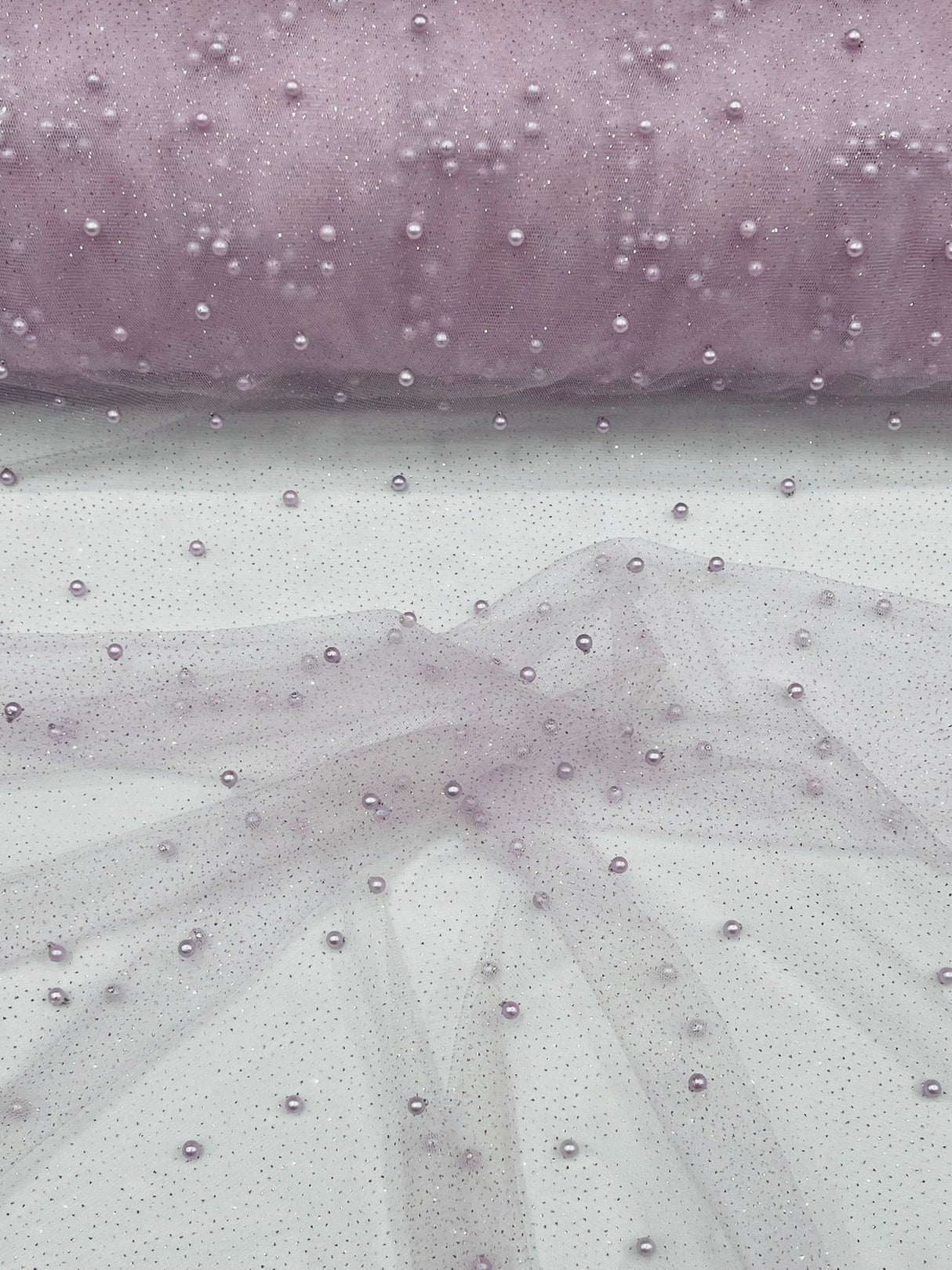 Pearl Glitter Studded Mesh Polyester Fabric - Pearl Studded Mesh, 58" Wide (1 Yard)
