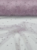 Pearl Glitter Studded Mesh Polyester Fabric - Pearl Studded Mesh, 58" Wide (1 Yard)