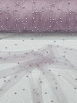 Pearl Glitter Studded Mesh Polyester Fabric - Pearl Studded Mesh, 58" Wide (1 Yard)