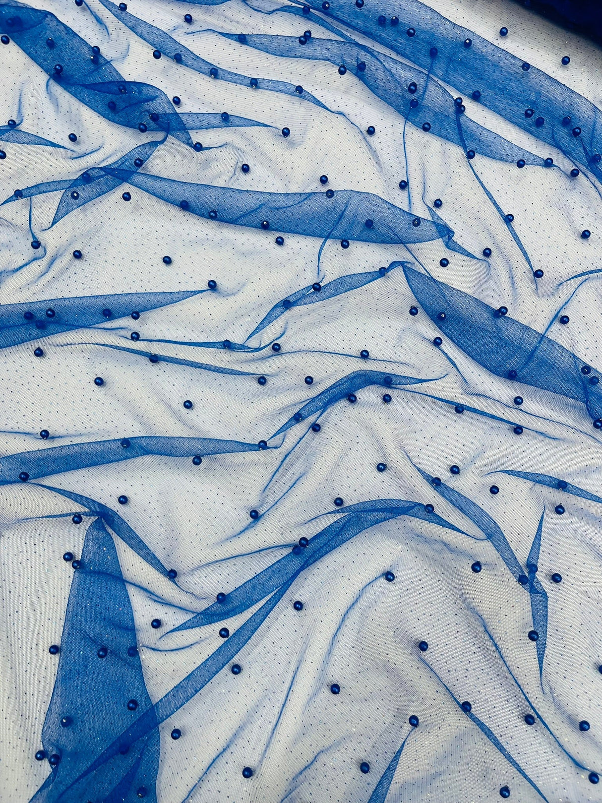 Pearl Glitter Studded Mesh Polyester Fabric - Pearl Studded Mesh, 58" Wide (1 Yard)