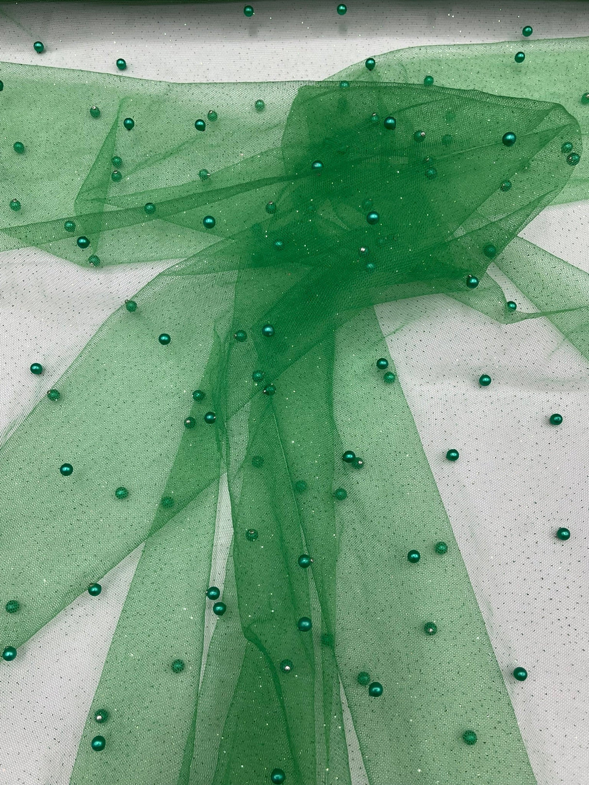 Pearl Glitter Studded Mesh Polyester Fabric - Pearl Studded Mesh, 58" Wide (1 Yard)