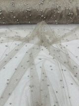 Pearl Glitter Studded Mesh Polyester Fabric - Pearl Studded Mesh, 58" Wide (1 Yard)