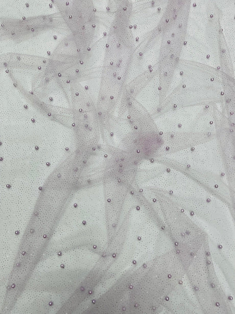 Pearl Glitter Studded Mesh Polyester Fabric - Pearl Studded Mesh, 58" Wide (1 Yard)