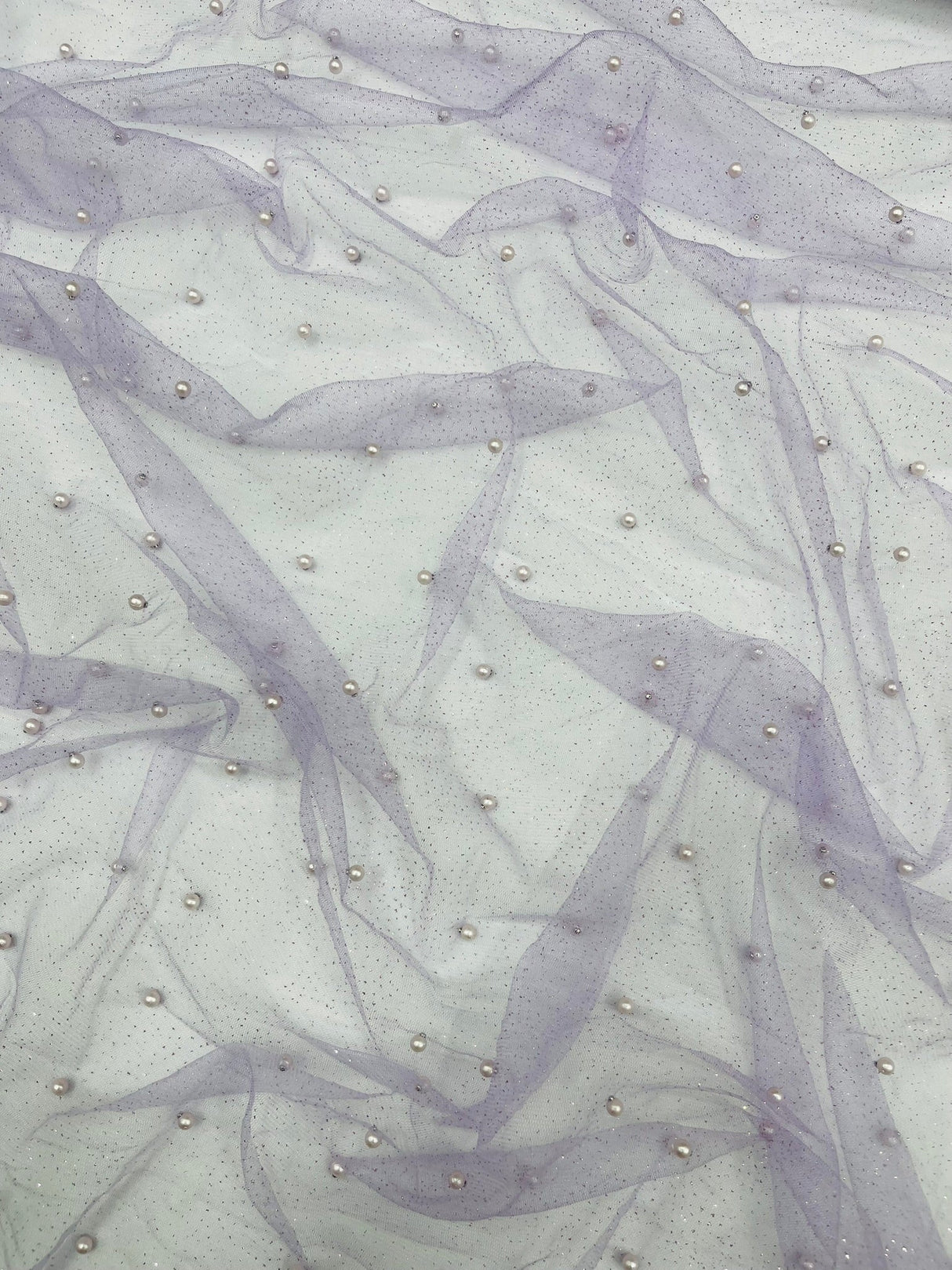 Pearl Glitter Studded Mesh Polyester Fabric - Pearl Studded Mesh, 58" Wide (1 Yard)