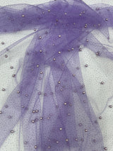 Pearl Glitter Studded Mesh Polyester Fabric - Pearl Studded Mesh, 58" Wide (1 Yard)