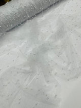 Pearl Glitter Studded Mesh Polyester Fabric - Pearl Studded Mesh, 58" Wide (1 Yard)