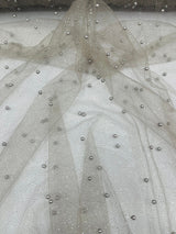 Pearl Glitter Studded Mesh Polyester Fabric - Pearl Studded Mesh, 58" Wide (1 Yard)