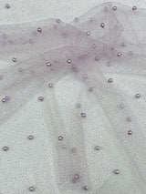 Pearl Glitter Studded Mesh Polyester Fabric - Pearl Studded Mesh, 58" Wide (1 Yard)
