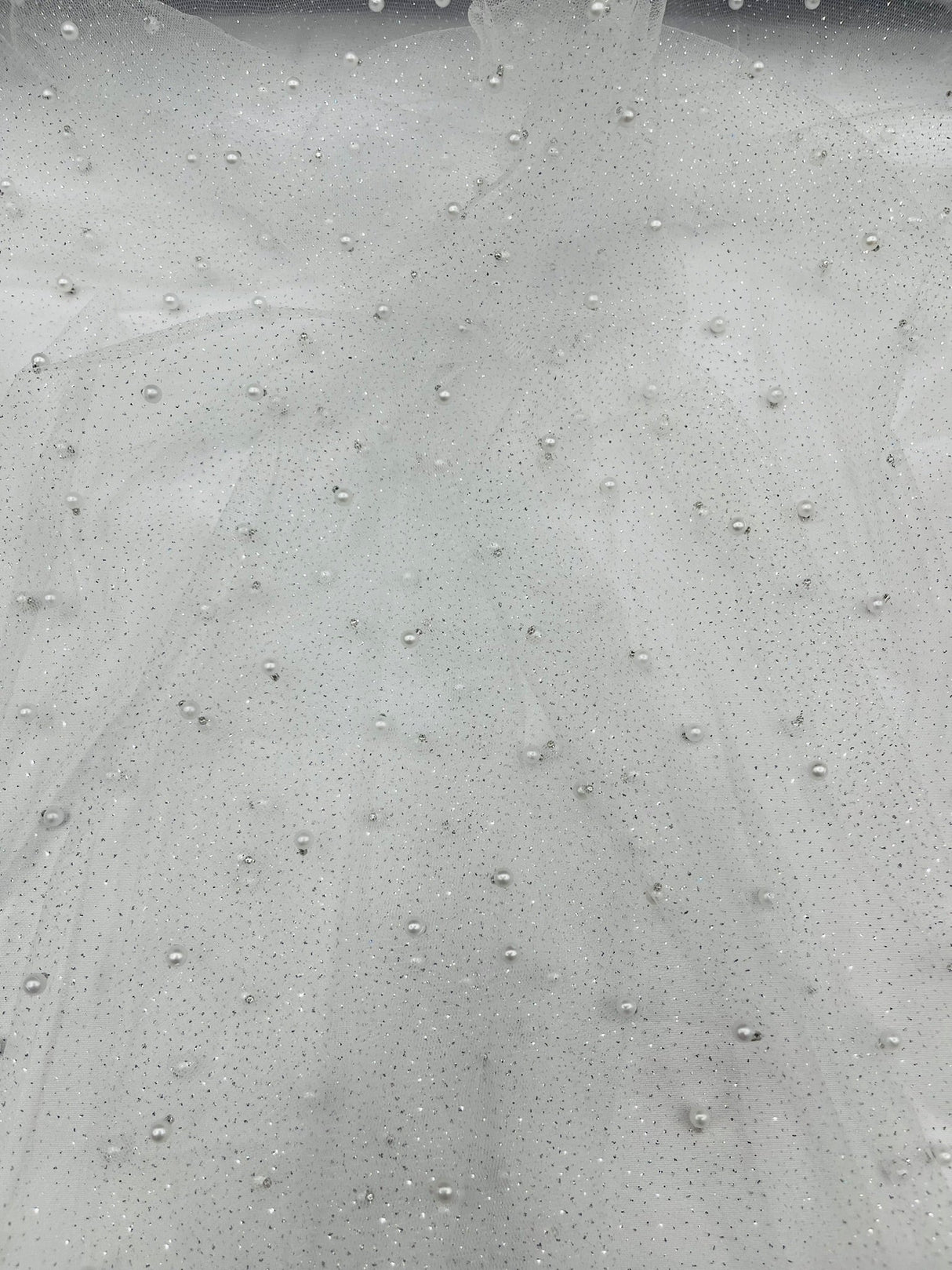 Pearl Glitter Studded Mesh Polyester Fabric - Pearl Studded Mesh, 58" Wide (1 Yard)