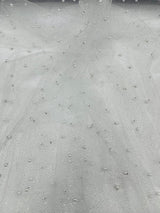 Pearl Glitter Studded Mesh Polyester Fabric - Pearl Studded Mesh, 58" Wide (1 Yard)