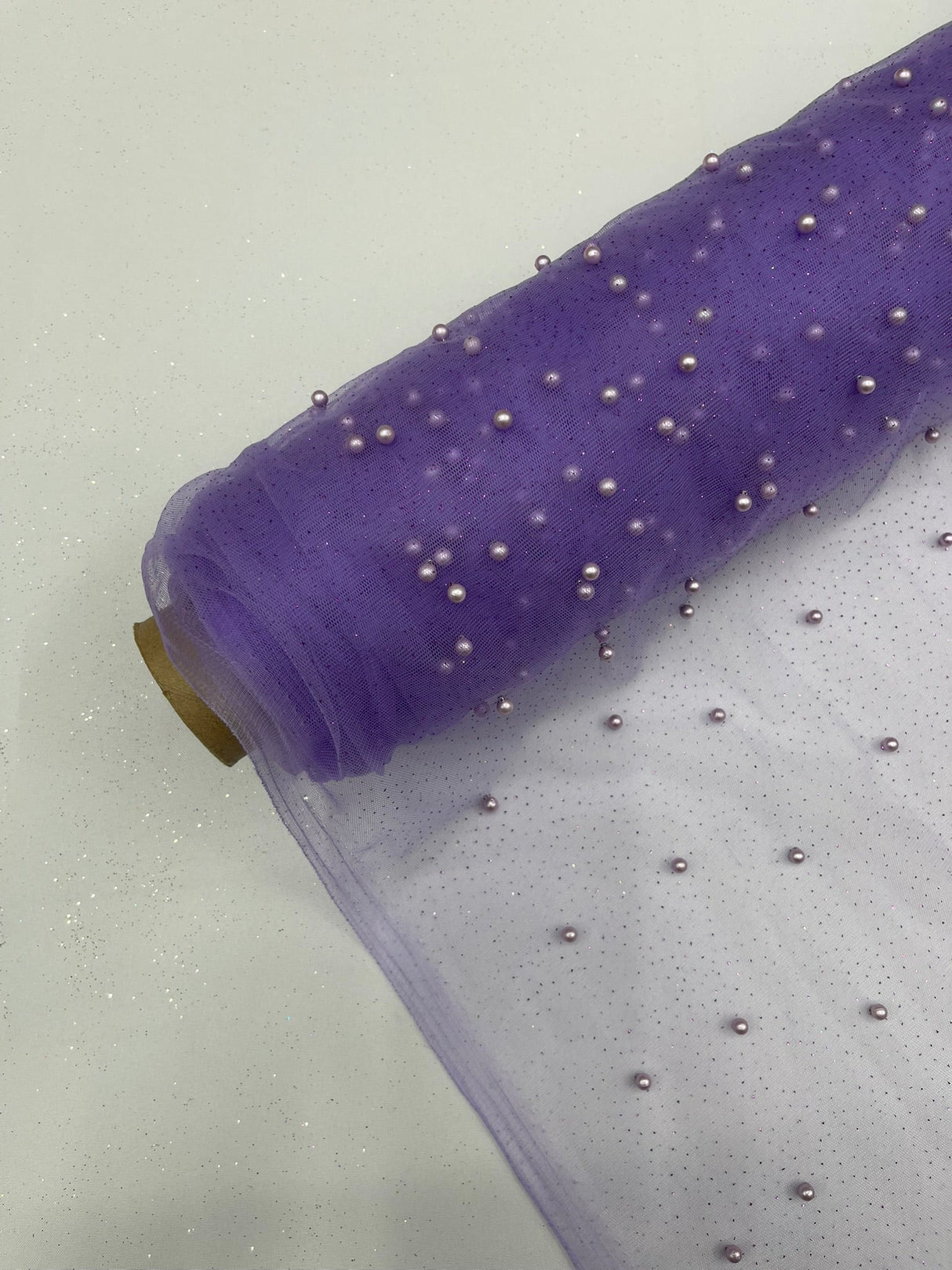 Pearl Glitter Studded Mesh Polyester Fabric - Pearl Studded Mesh, 58" Wide (1 Yard)