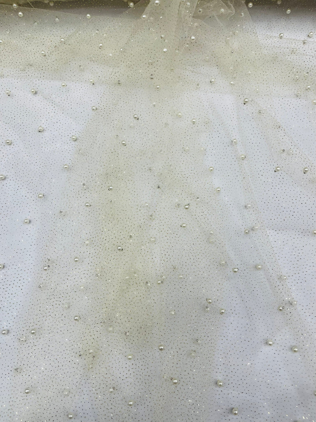 Pearl Glitter Studded Mesh Polyester Fabric - Pearl Studded Mesh, 58" Wide (1 Yard)