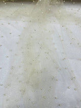 Pearl Glitter Studded Mesh Polyester Fabric - Pearl Studded Mesh, 58" Wide (1 Yard)