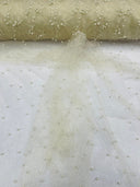 Pearl Glitter Studded Mesh Polyester Fabric - Pearl Studded Mesh, 58" Wide (1 Yard)