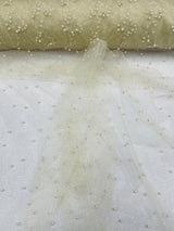 Pearl Glitter Studded Mesh Polyester Fabric - Pearl Studded Mesh, 58" Wide (1 Yard)