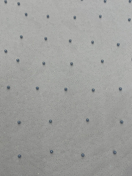 Pearl Glitter Studded Mesh Polyester Fabric - Pearl Studded Mesh, 58" Wide (1 Yard)