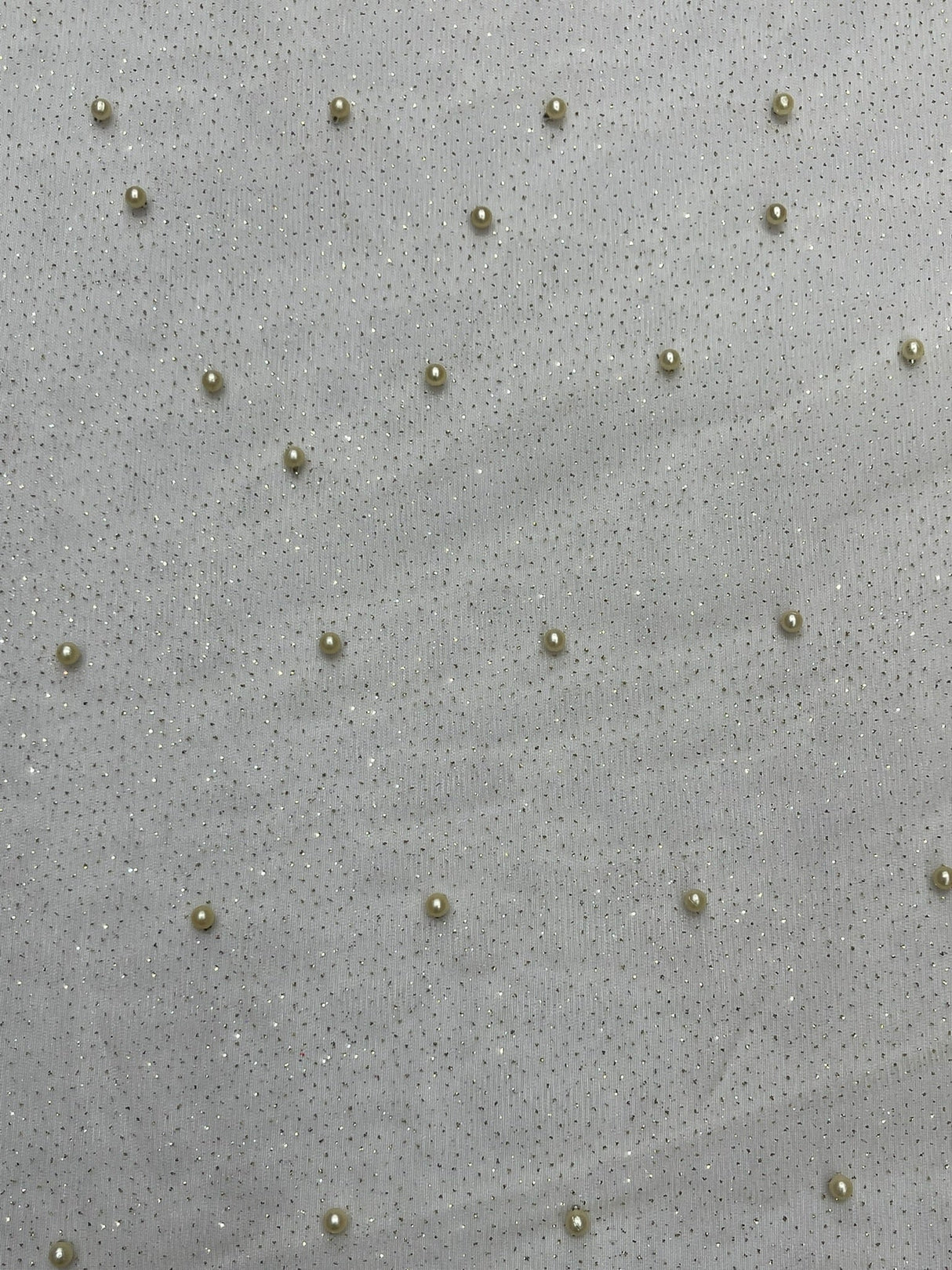 Pearl Glitter Studded Mesh Polyester Fabric - Pearl Studded Mesh, 58" Wide (1 Yard)