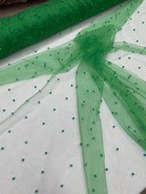 Pearl Glitter Studded Mesh Polyester Fabric - Pearl Studded Mesh, 58" Wide (1 Yard)