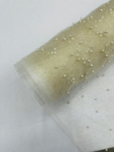 Pearl Glitter Studded Mesh Polyester Fabric - Pearl Studded Mesh, 58" Wide (1 Yard)