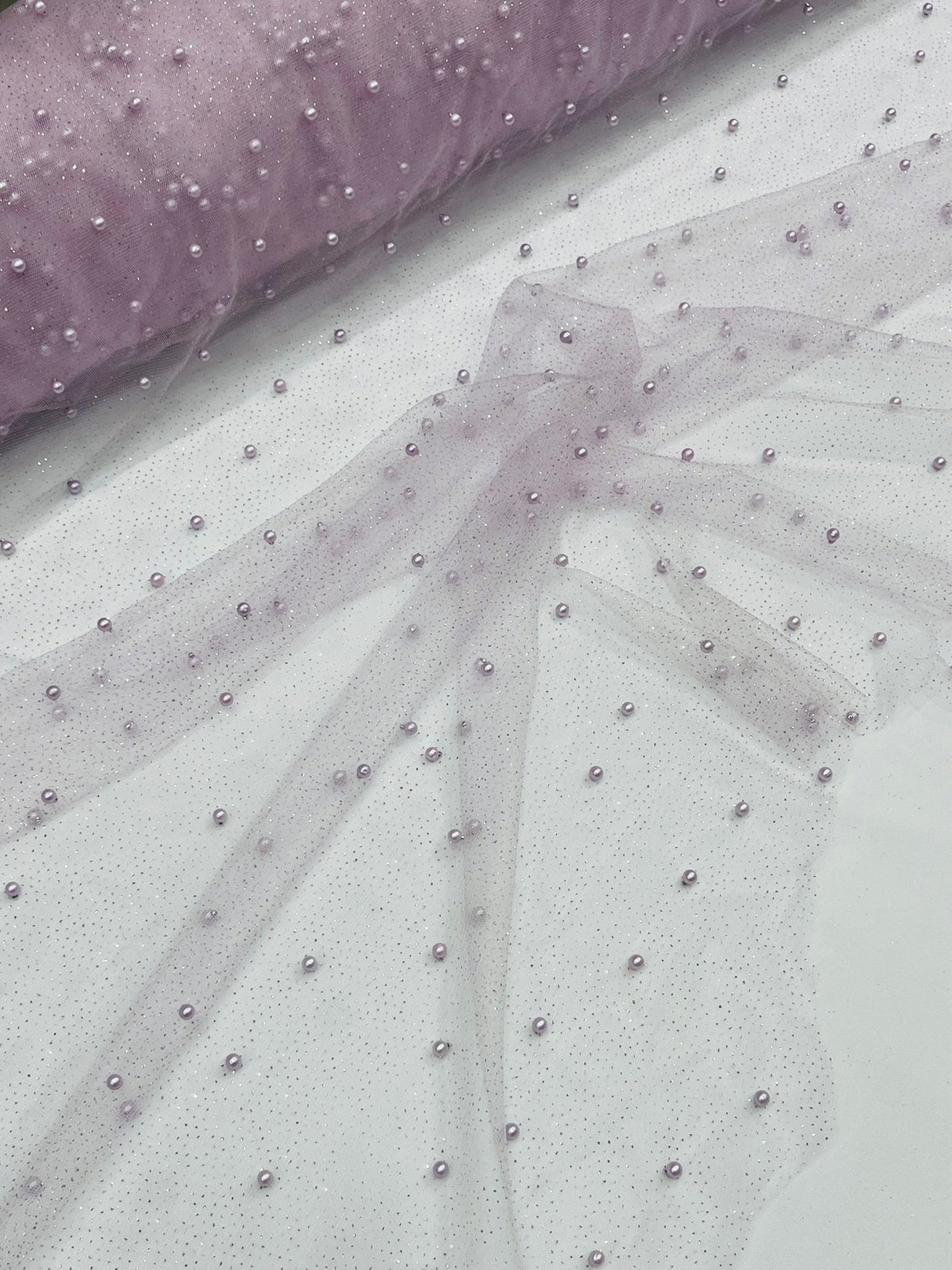 Pearl Glitter Studded Mesh Polyester Fabric - Pearl Studded Mesh, 58" Wide (1 Yard)