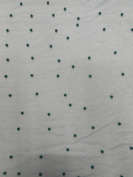 Pearl Glitter Studded Mesh Polyester Fabric - Pearl Studded Mesh, 58" Wide (1 Yard)