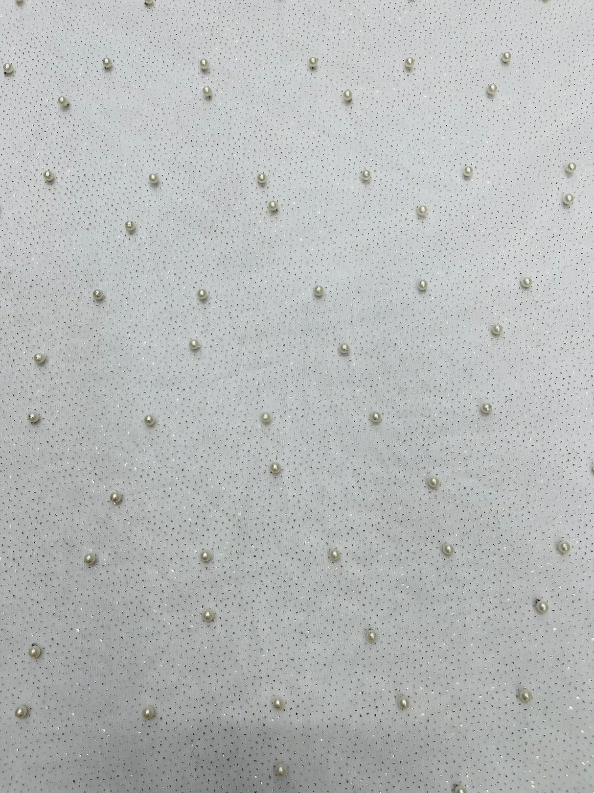 Pearl Glitter Studded Mesh Polyester Fabric - Pearl Studded Mesh, 58" Wide (1 Yard)