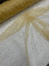 Pearl Glitter Studded Mesh Polyester Fabric - Pearl Studded Mesh, 58" Wide (1 Yard)