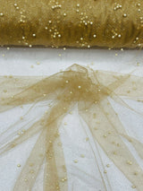 Pearl Glitter Studded Mesh Polyester Fabric - Pearl Studded Mesh, 58" Wide (1 Yard)