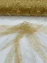 Pearl Glitter Studded Mesh Polyester Fabric - Pearl Studded Mesh, 58" Wide (1 Yard)