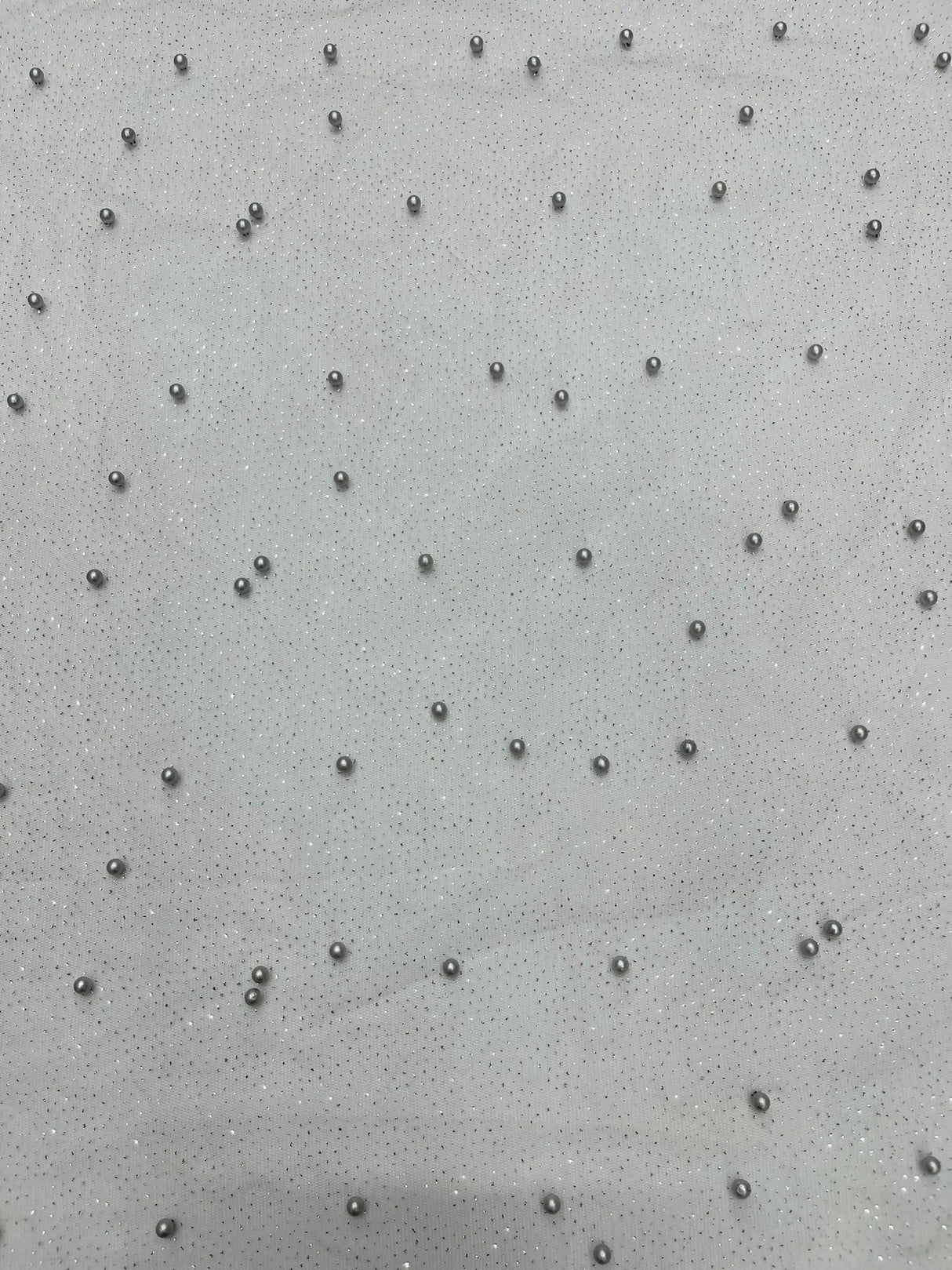 Pearl Glitter Studded Mesh Polyester Fabric - Pearl Studded Mesh, 58" Wide (1 Yard)