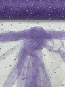 Pearl Glitter Studded Mesh Polyester Fabric - Pearl Studded Mesh, 58" Wide (1 Yard)