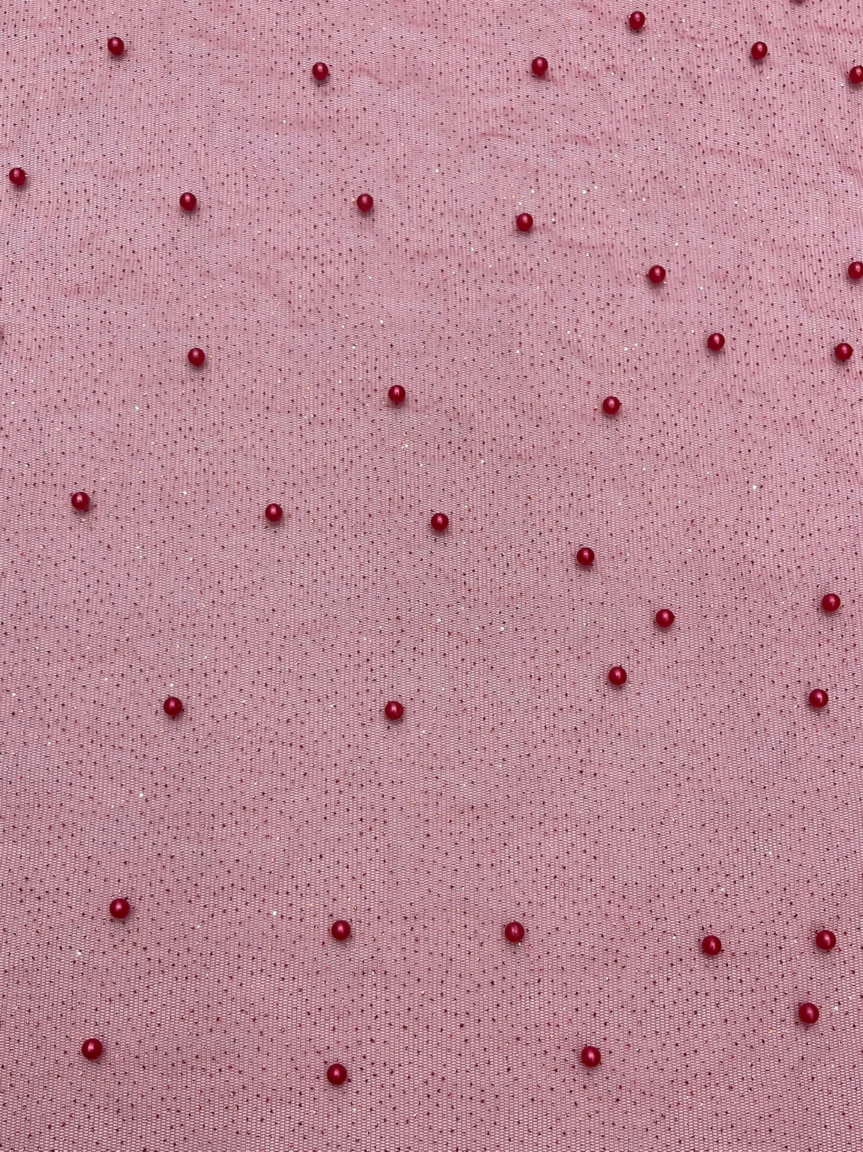Pearl Glitter Studded Mesh Polyester Fabric - Pearl Studded Mesh, 58" Wide (1 Yard)