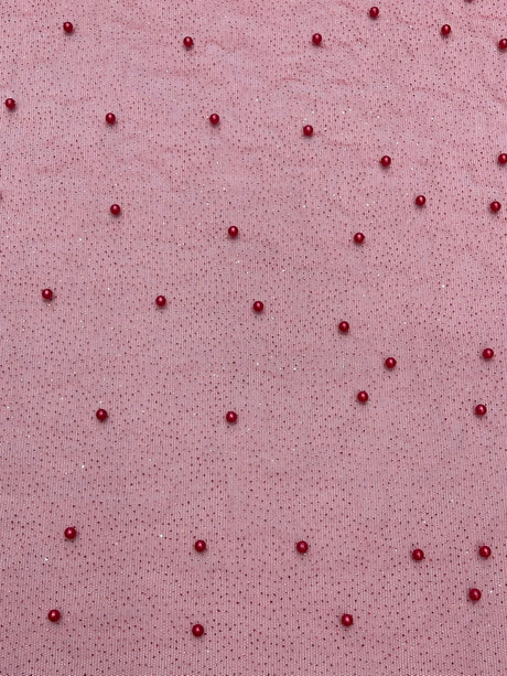 Pearl Glitter Studded Mesh Polyester Fabric - Pearl Studded Mesh, 58" Wide (1 Yard)