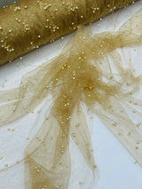 Pearl Glitter Studded Mesh Polyester Fabric - Pearl Studded Mesh, 58" Wide (1 Yard)